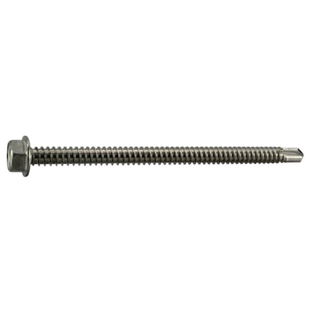Midwest Fastener Self-Drilling Screw, #14 x 4 in, Plain Stainless Steel Flange Hex Head External Hex Drive, 25 PK 53279